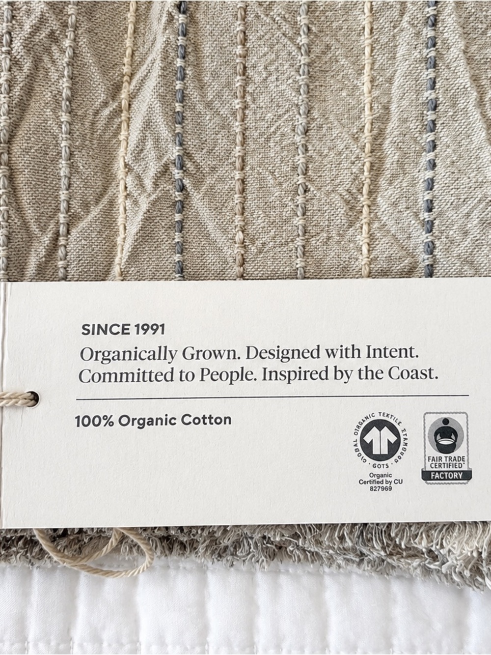 💛 NEW Coyuchi Fringe Stripe Organic Hand Towels Set of 2 20x30 Neutrals - Picture 2 of 4
